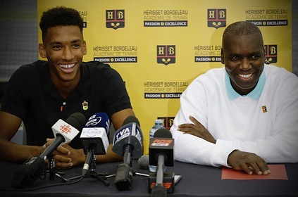 Félix Auger-Aliassime and his father Sam Aliassime at a press conference