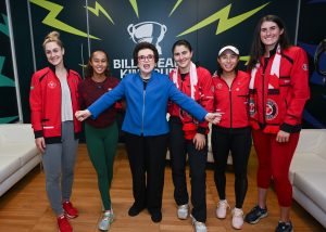 Team Canada poses for a photo with Billie Jean King.